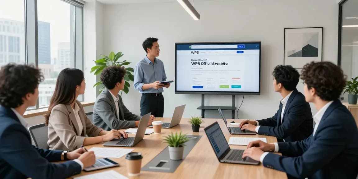 Team collaborating on the WPS Official Website strategy in a modern office.