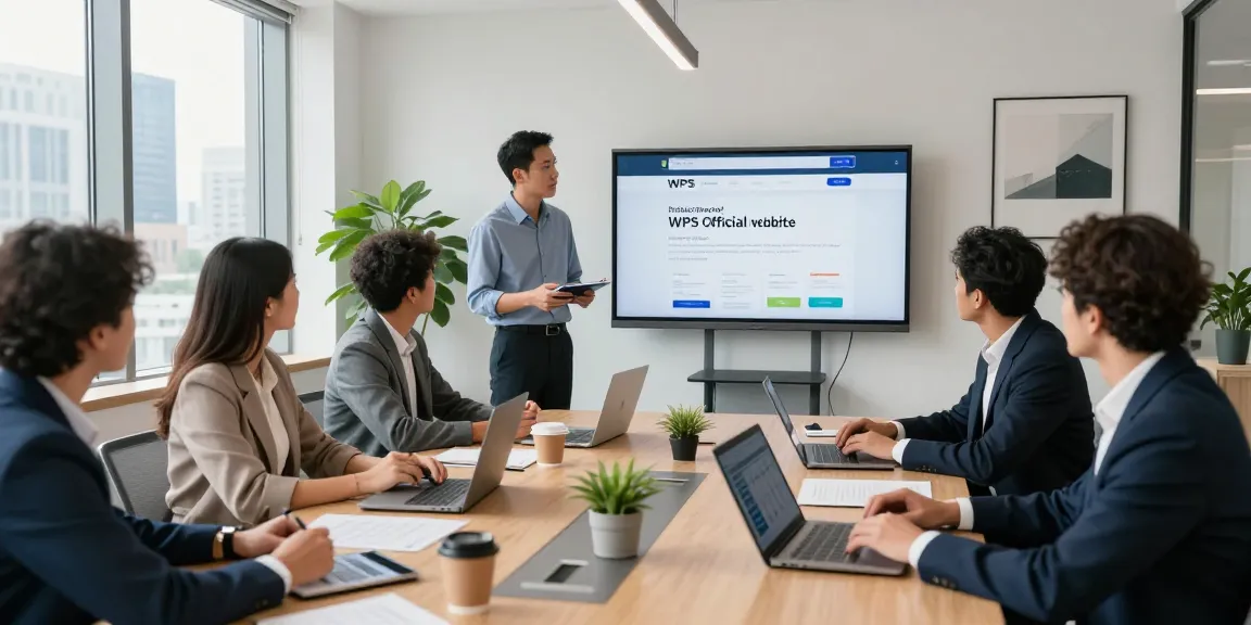 Team collaborating on the WPS Official Website strategy in a modern office.