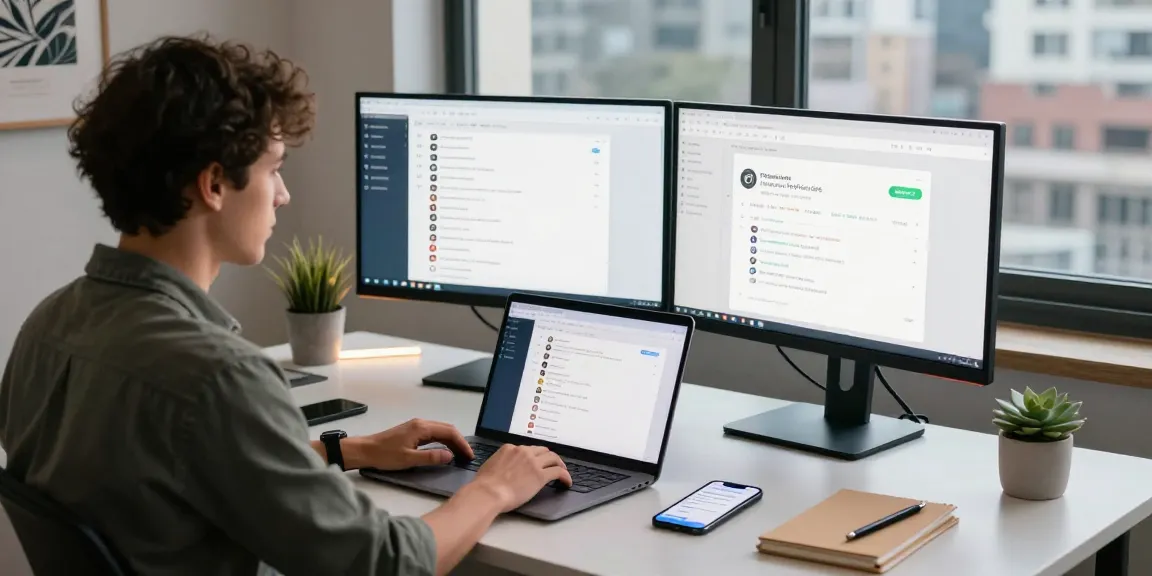 Engaging workspace highlighting the Telegram Web Version on a laptop, vibrant tech-focused scene.