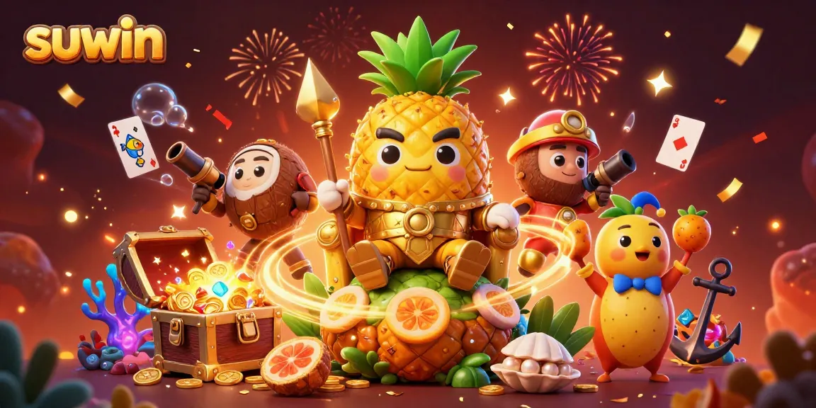 Suwin dazzles players with vibrant casino scenes featuring tropical characters and thrilling games of chance
